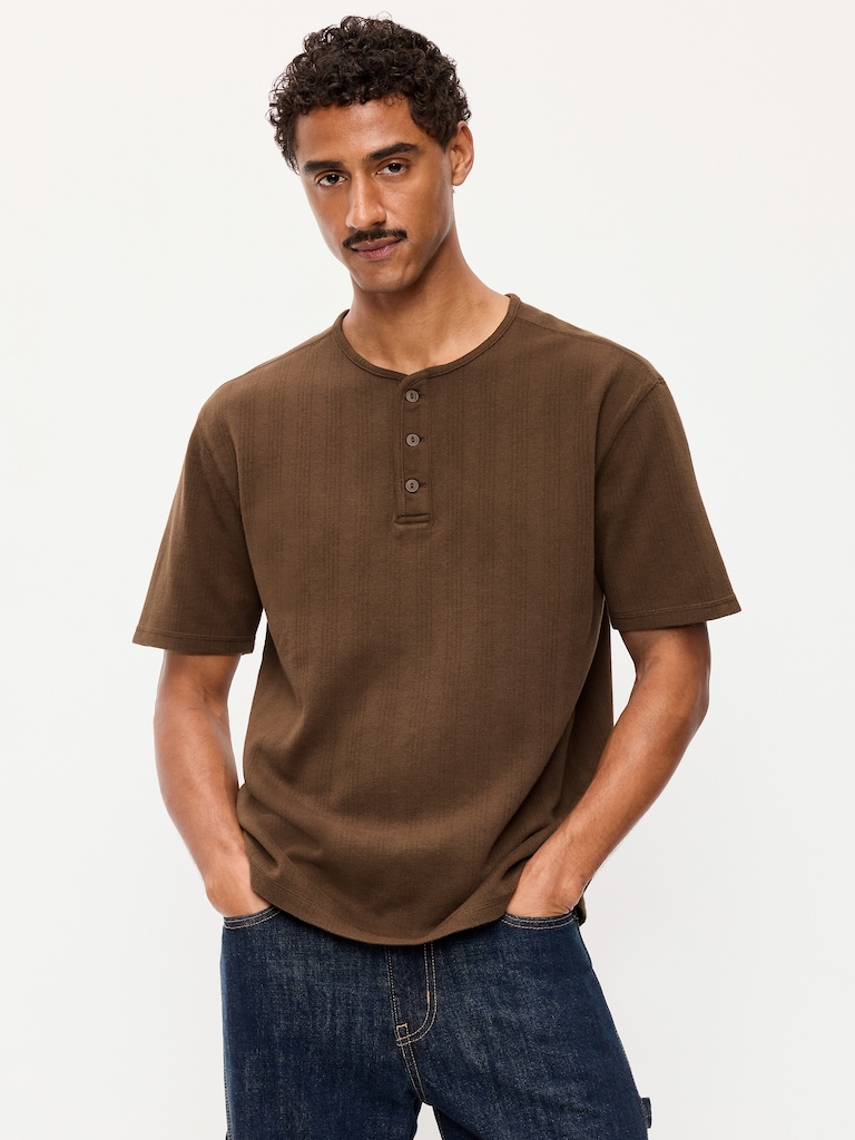 Garment-Dyed Henley Sweater T-Shirt
