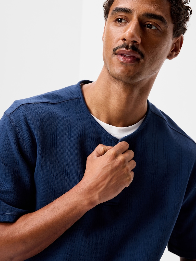 Garment-Dyed Henley Sweater T-Shirt