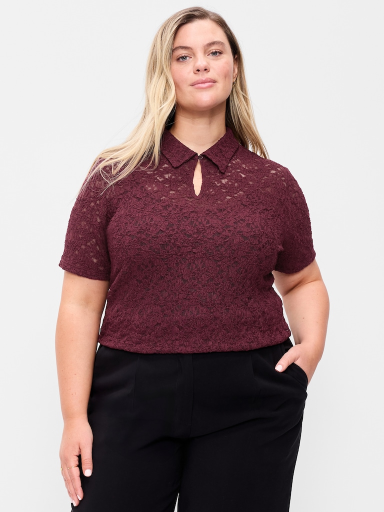Lace Keyhole Polo Top