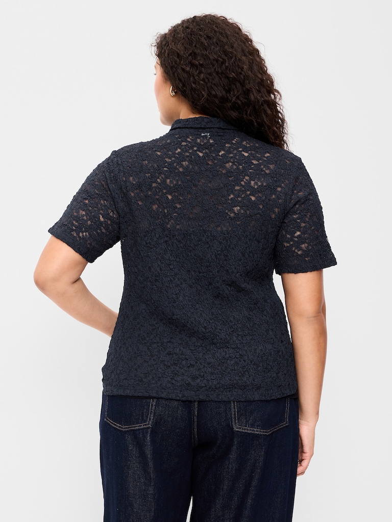 Lace Keyhole Polo Top