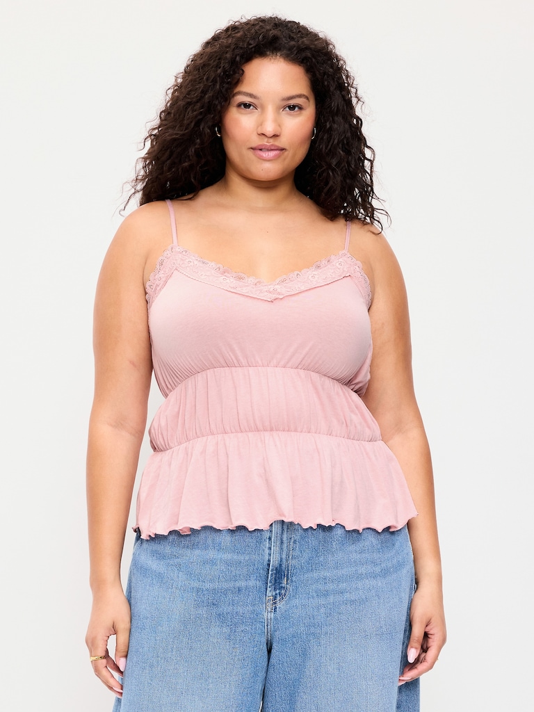 Lace-Trim Smocked-Waist Tank Top
