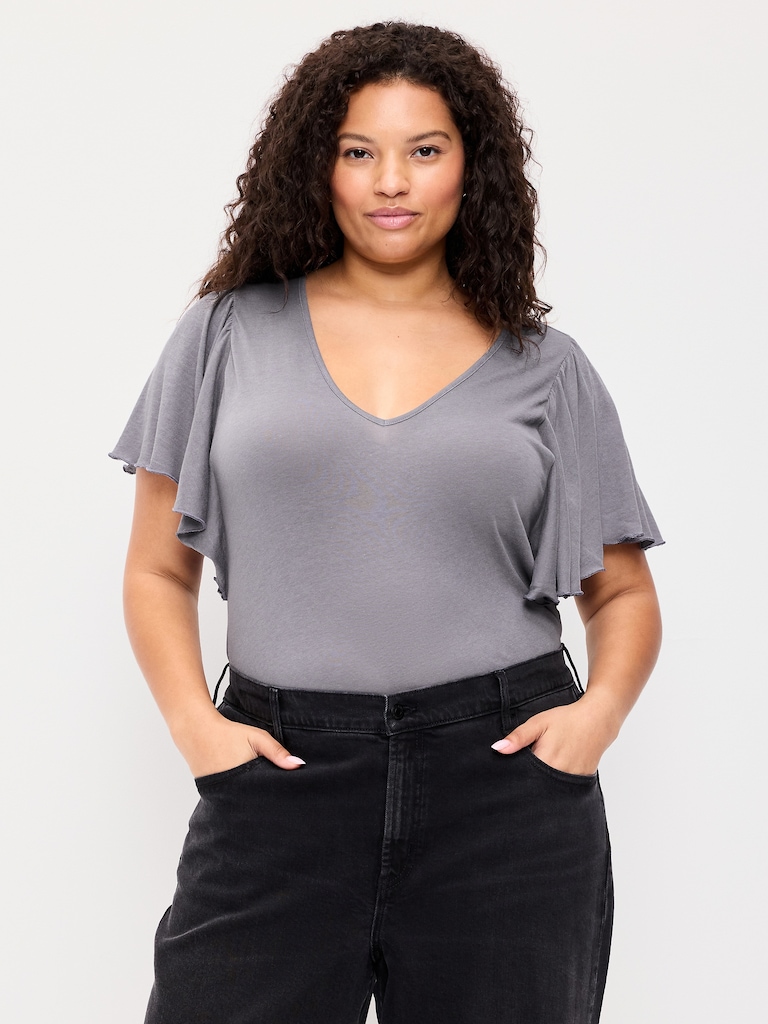 V-Neck Flutter Sleeve Top