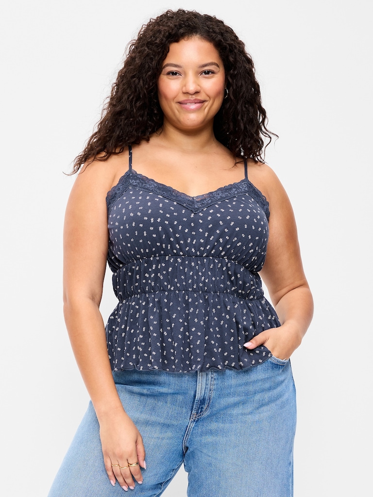 Lace-Trim Smocked-Waist Tank Top
