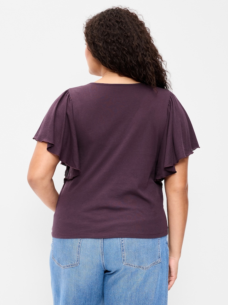 V-Neck Flutter Sleeve Top