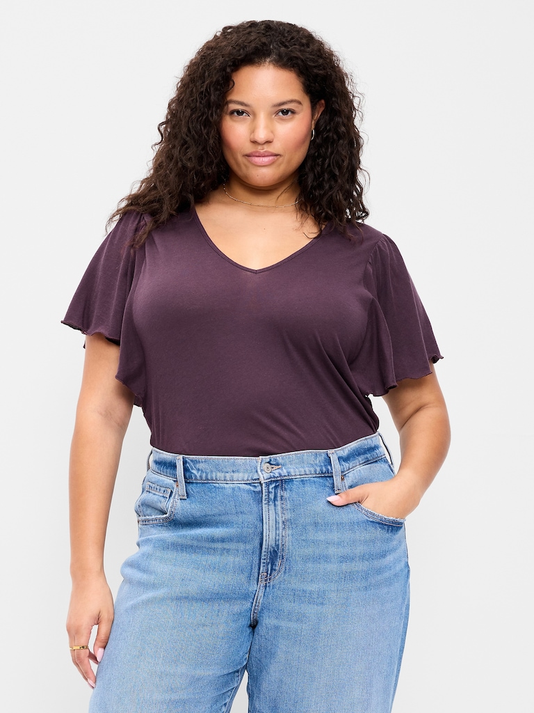 V-Neck Flutter Sleeve Top