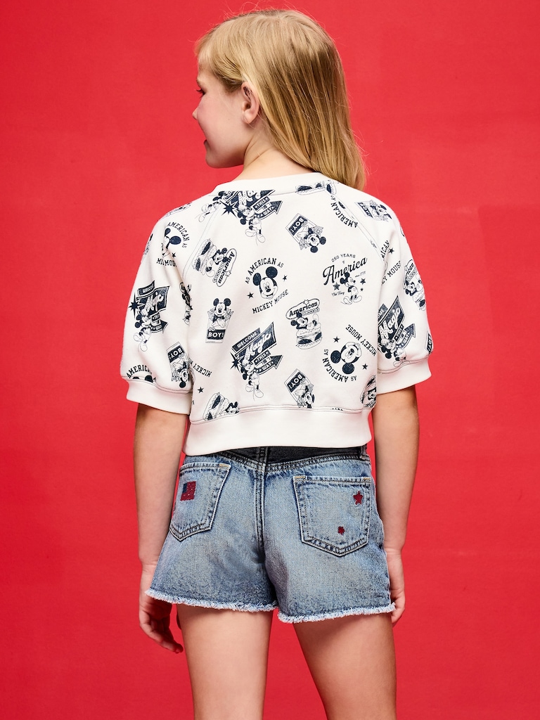 Old Navy x Disney Mickey Mouse Short-Sleeve Cropped Raglan Fleece Sweatshirt for Girls