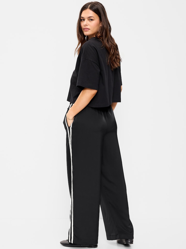 High-Waisted Satin Track Pants