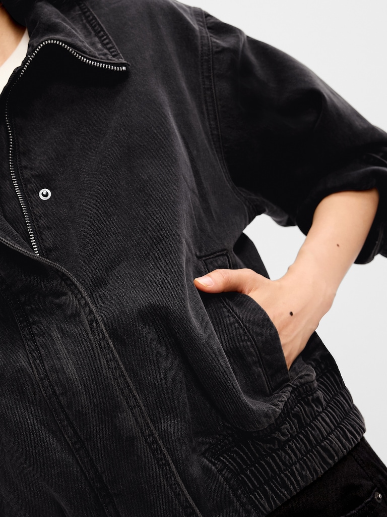 Funnel-Neck Denim Jacket