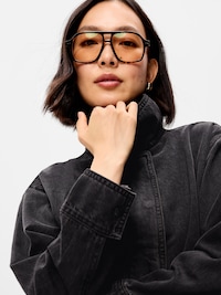 Funnel-Neck Denim Jacket