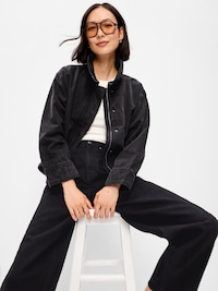 Funnel-Neck Denim Jacket