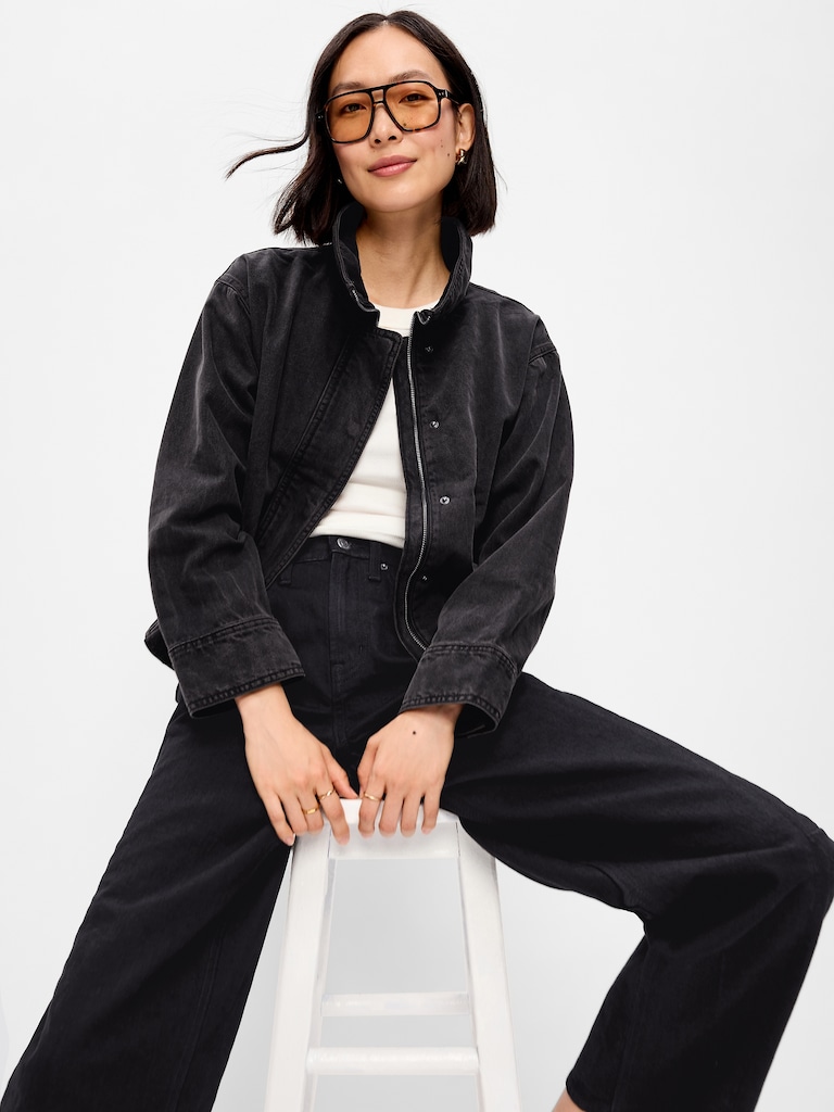 Funnel-Neck Denim Jacket
