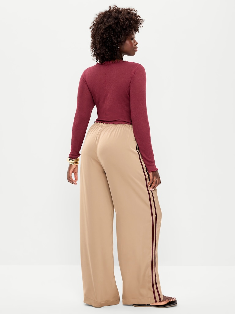 High-Waisted Satin Track Pants
