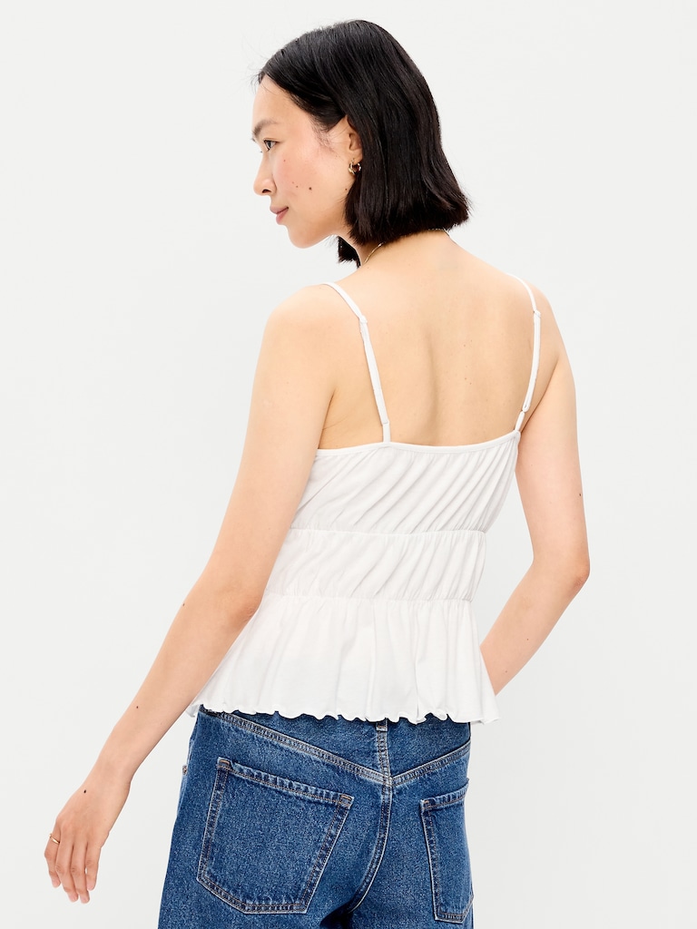 Lace-Trim Smocked-Waist Tank Top