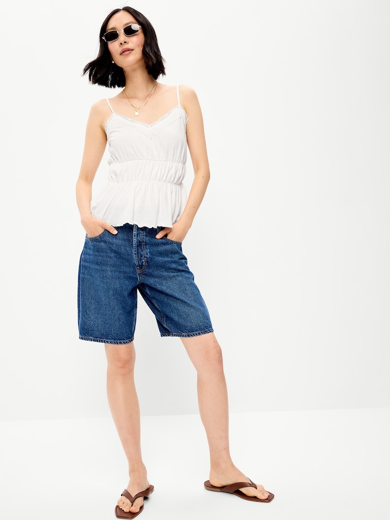Lace-Trim Smocked-Waist Tank Top