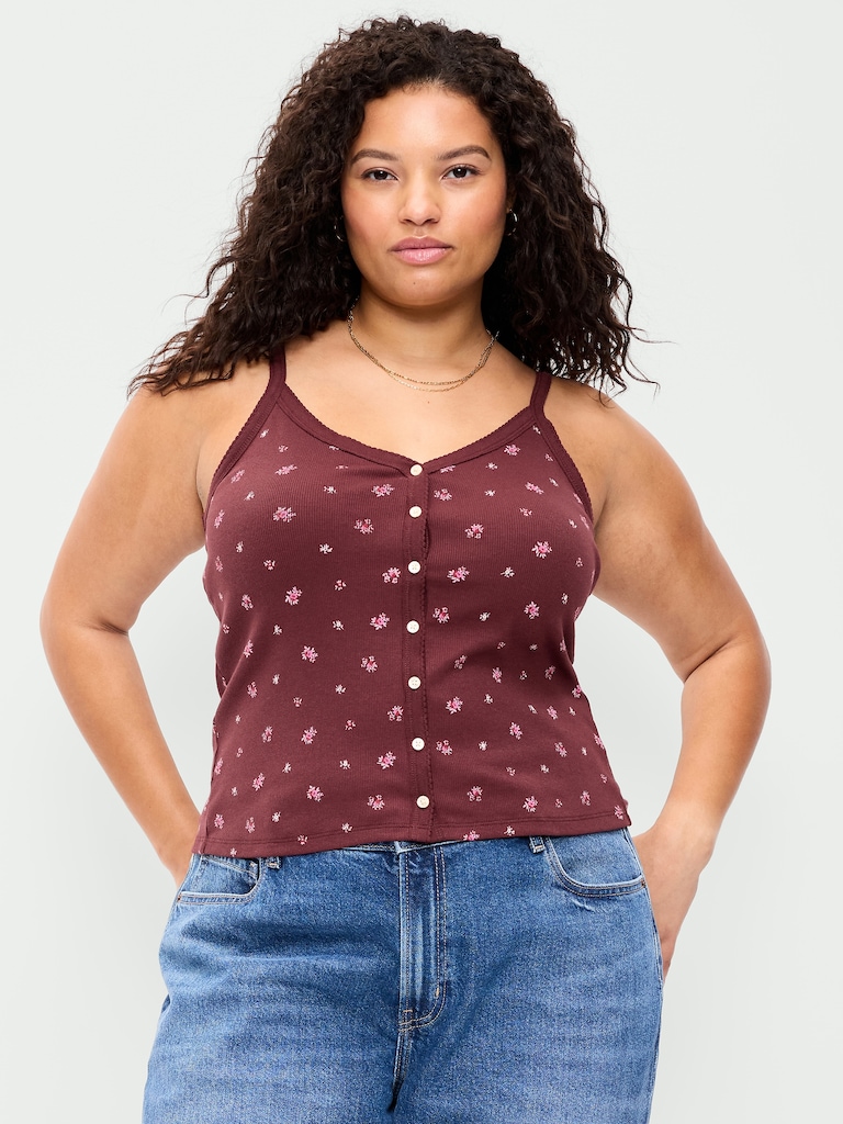 Button-Front Cami Tank Top