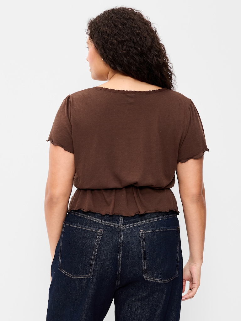 Lace-Trim Button-Down Top