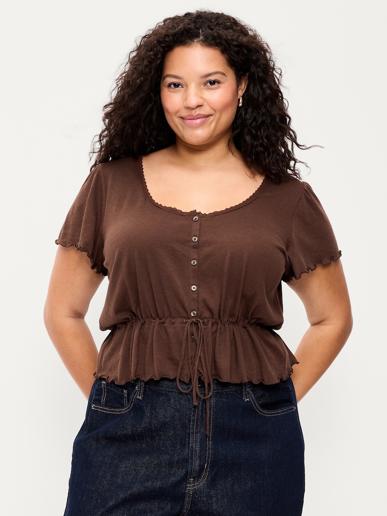 Lace-Trim Button-Down Top