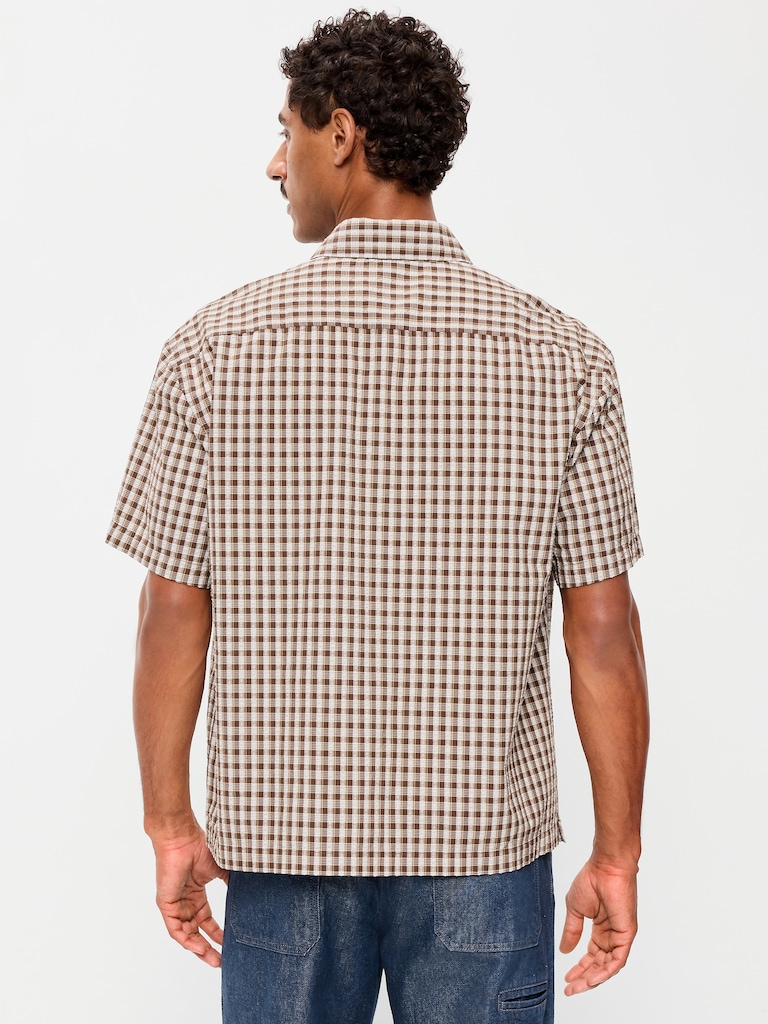 Loose Fit Textured Plaid Pocket Shirt