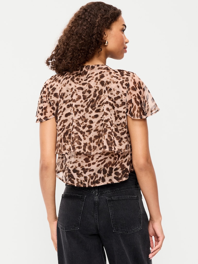 Tiered Ruffle Tie-Front Top