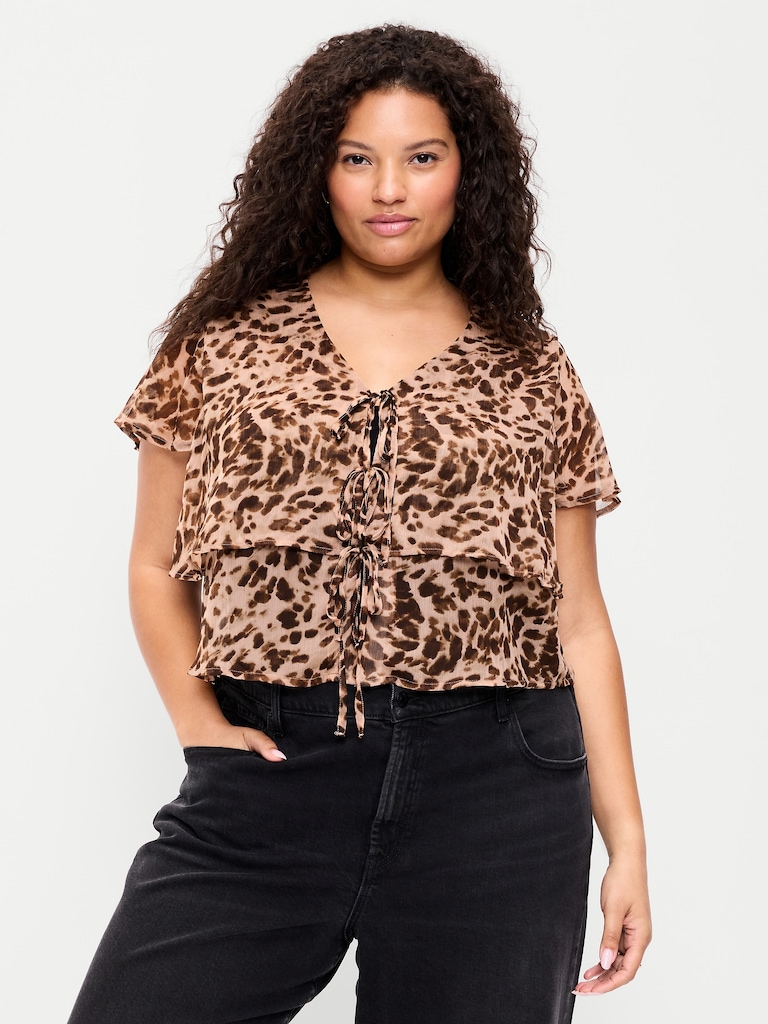 Tiered Ruffle Tie-Front Top