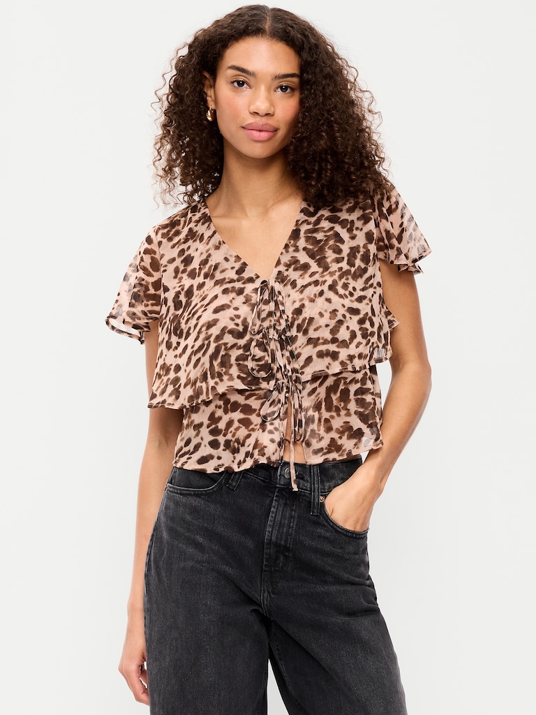Tiered Ruffle Tie-Front Top