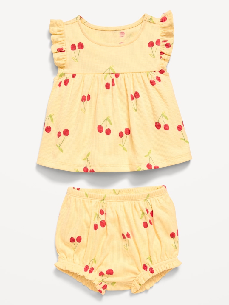 Ribbed Flutter-Sleeve Top and Shorts Set for Baby