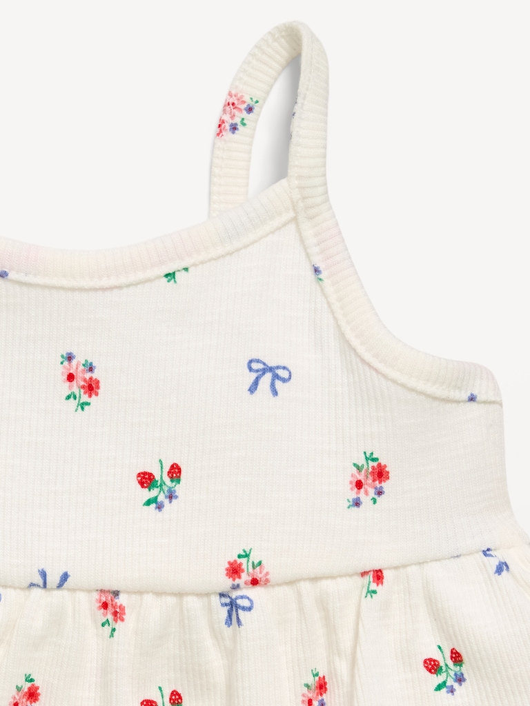 Printed Ribbed Tiered Bodysuit Dress for Baby