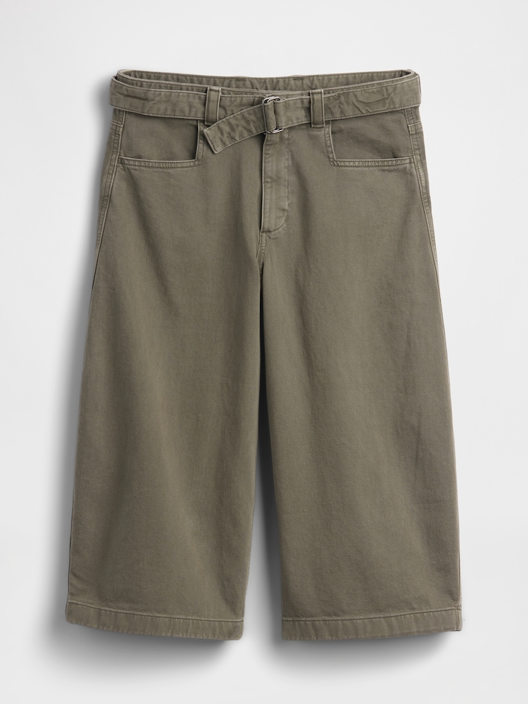 Mid Rise Belted Culotte Barrel Pants