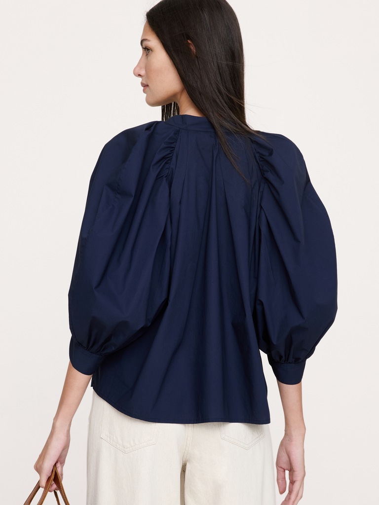Cotton Poplin Split-Neck Top