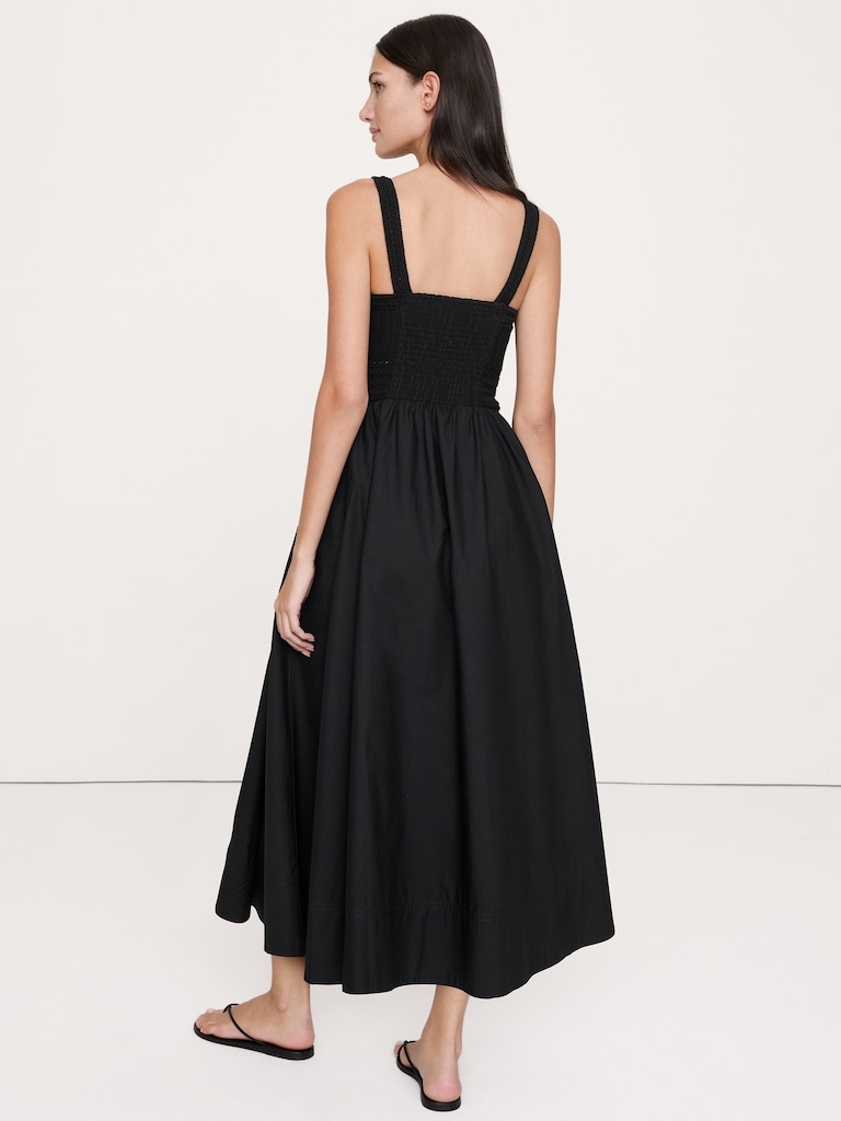 Crochet & Cotton Poplin Mixed-Media Midi Dress