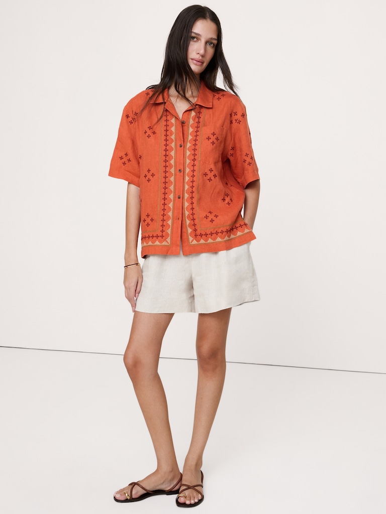 Embroidered Linen Resort Shirt
