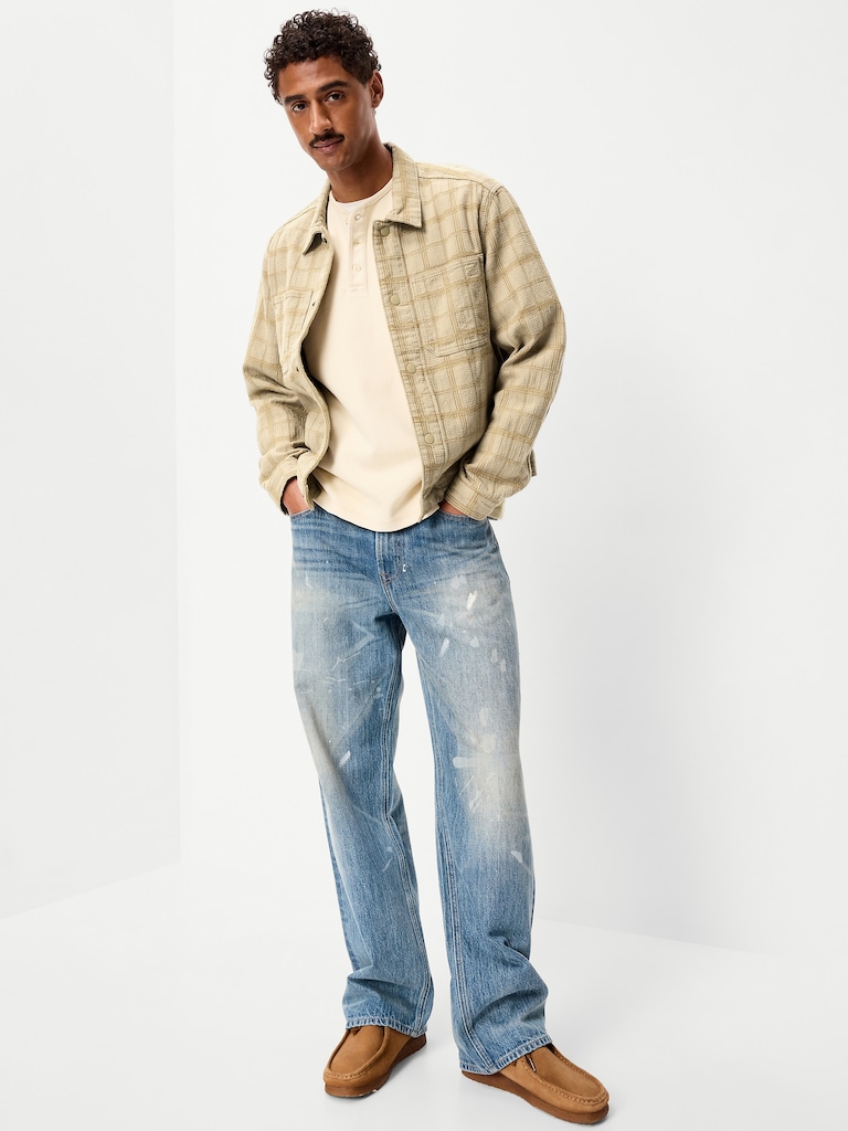 Garment-Dyed Henley Sweater T-Shirt