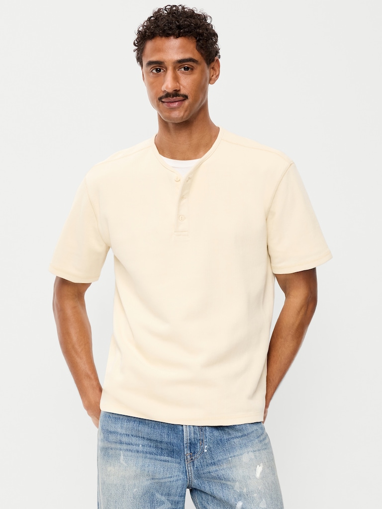Garment-Dyed Henley Sweater T-Shirt