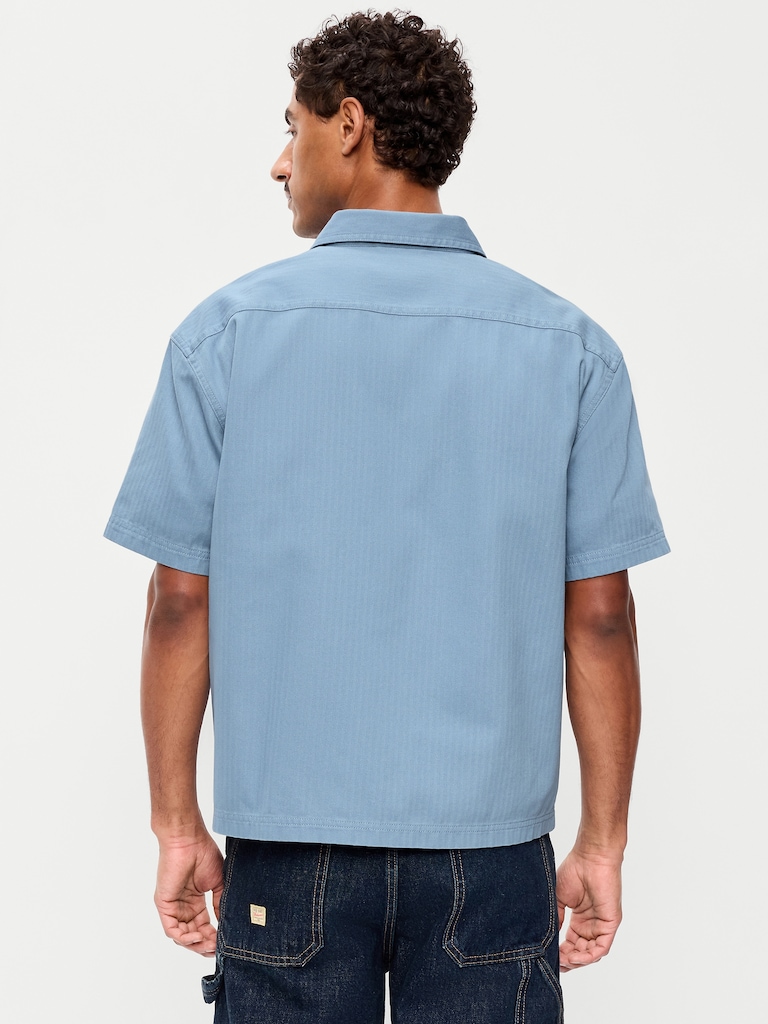 Loose Full-Zip Herringbone Workwear Shirt