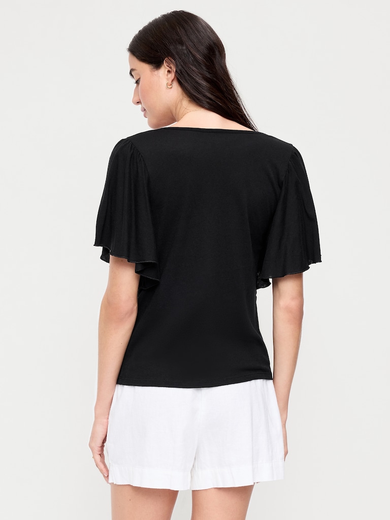 V-Neck Flutter Sleeve Top