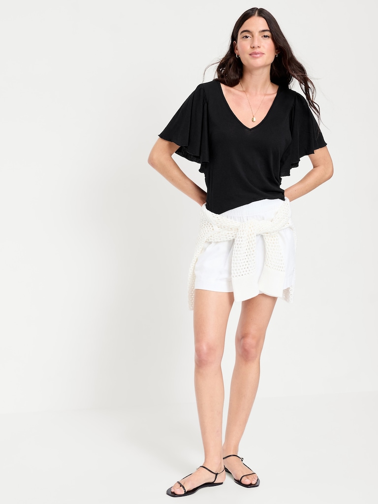 V-Neck Flutter Sleeve Top