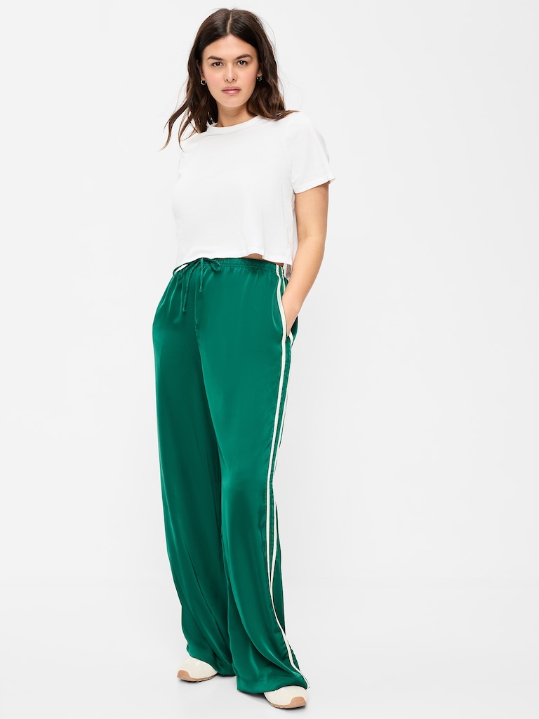 High-Waisted Satin Track Pants