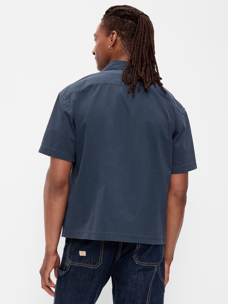 Loose Full-Zip Twill Workwear Shirt