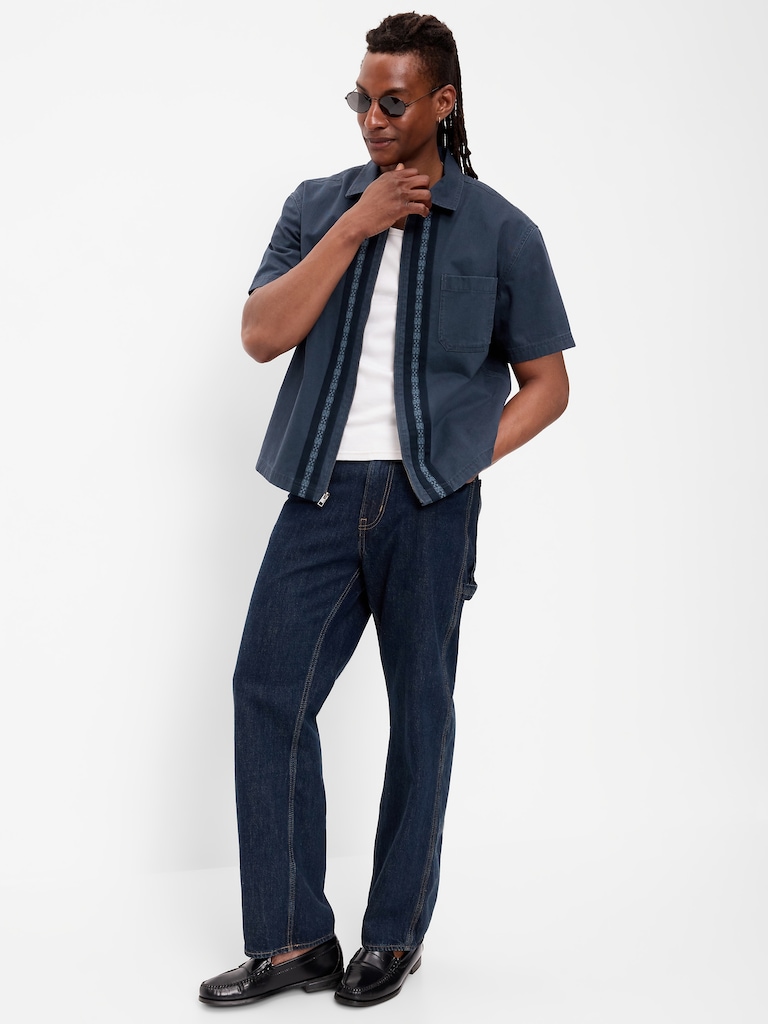 Loose Full-Zip Twill Workwear Shirt