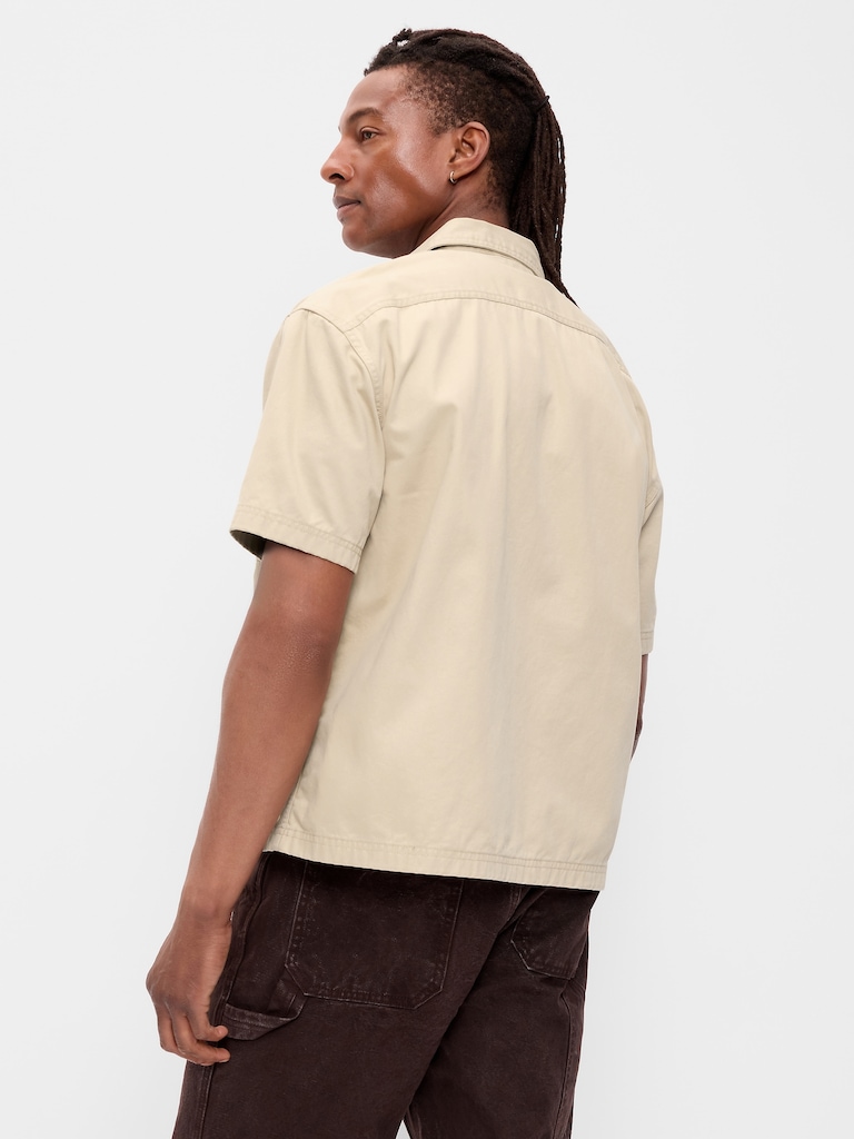 Loose Full-Zip Twill Workwear Shirt