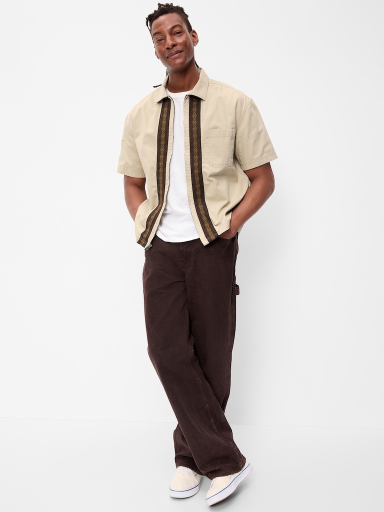 Loose Full-Zip Twill Workwear Shirt
