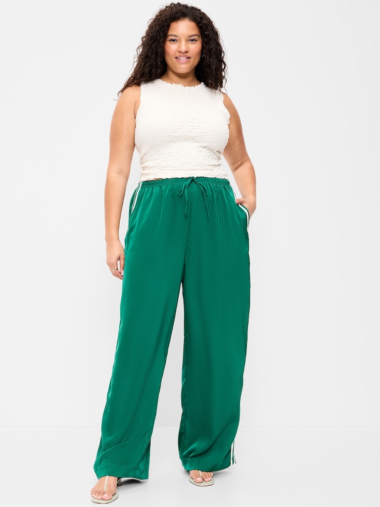 High-Waisted Satin Track Pants