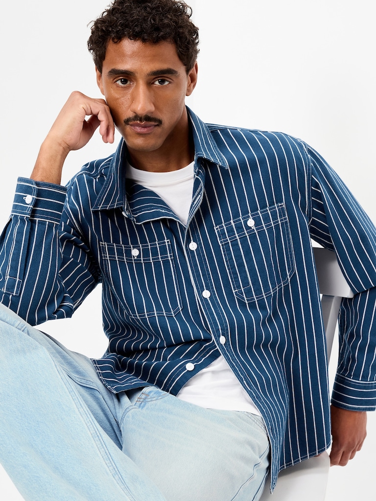 Loose Fit Striped Workwear Shirt