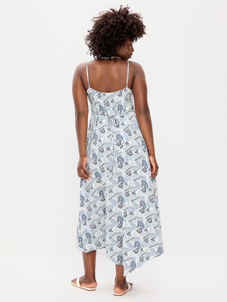 Fit & Flare Tie-Back Asymmetrical Midi Dress