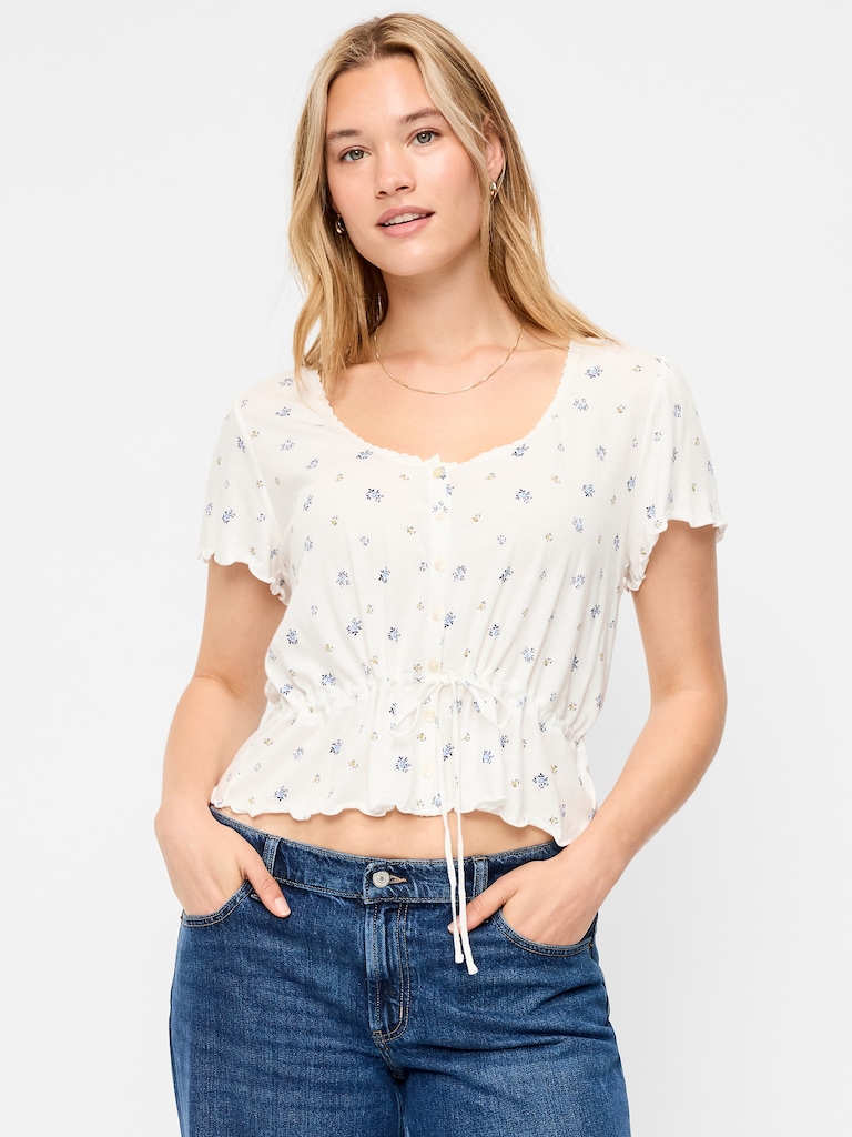 Lace-Trim Button-Down Top