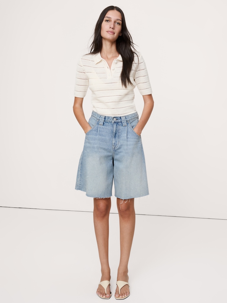 Mid-Rise Cotton Bermuda Short