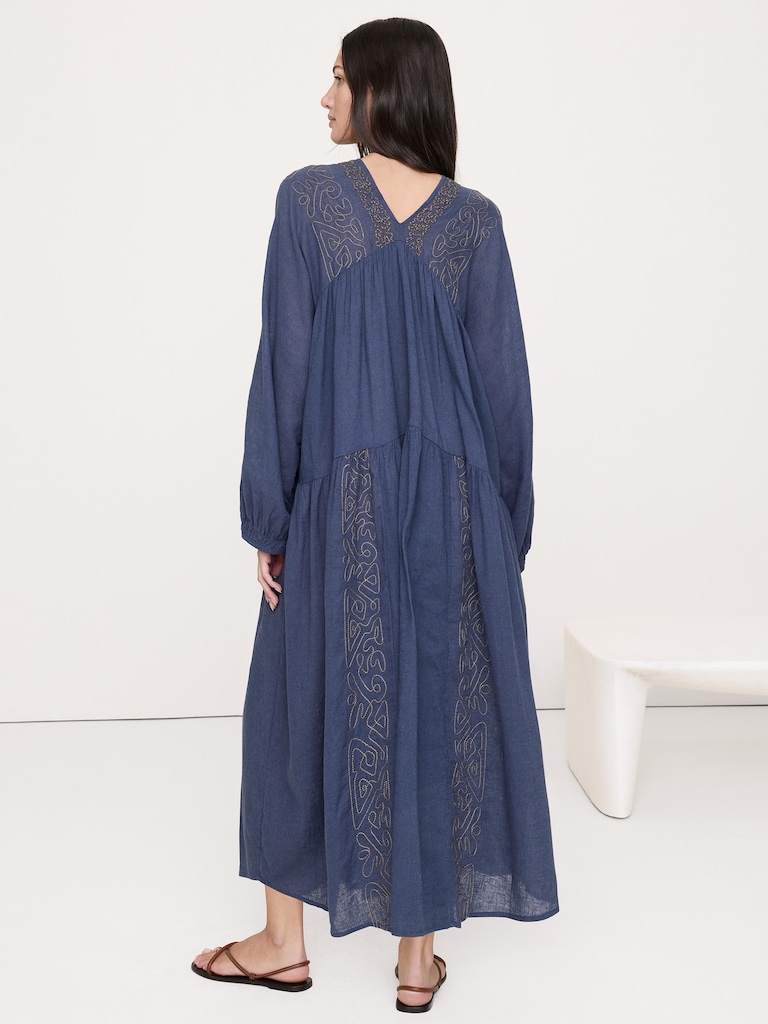 Linen-Cotton Trapeze Maxi Dress