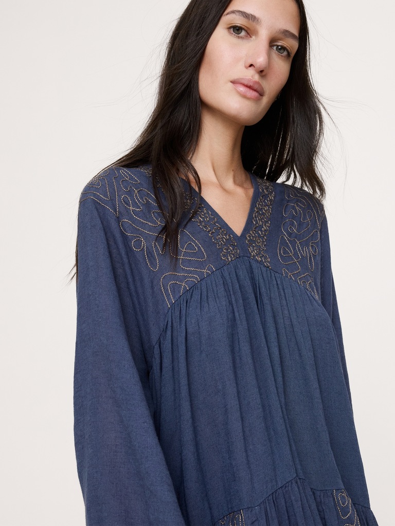 Linen-Cotton Trapeze Maxi Dress
