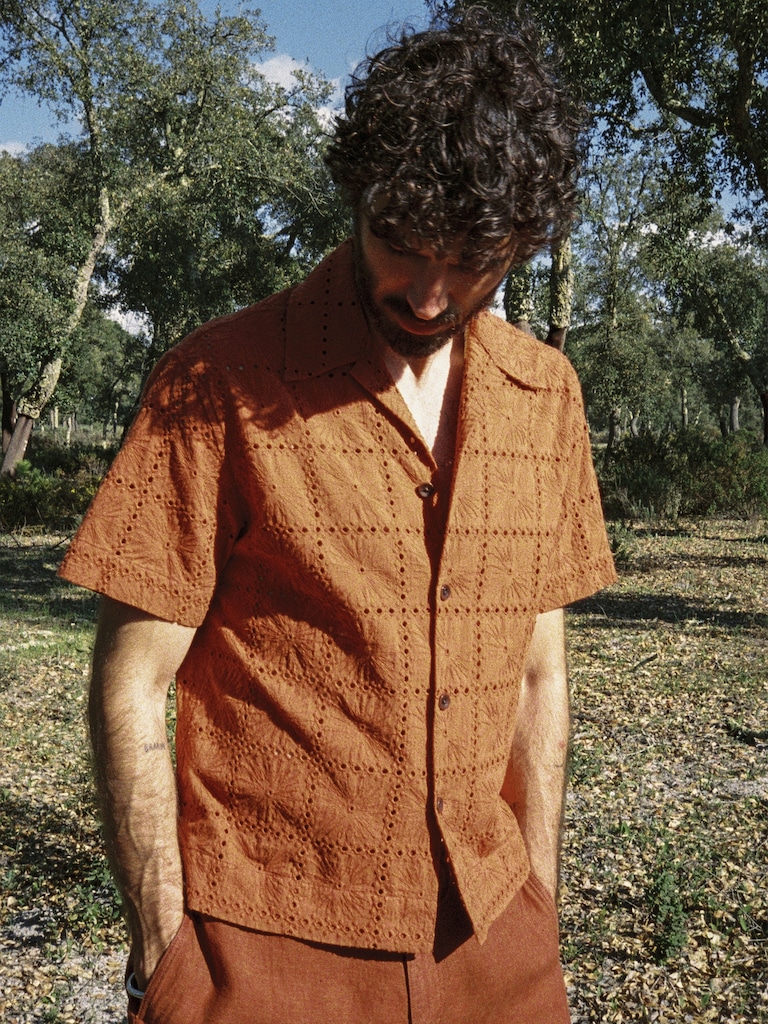Relaxed-Fit Embroidered Cotton Eyelet Resort Shirt
