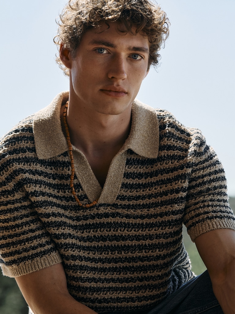 Cotton-Blend Bouclé Stripe Sweater Polo